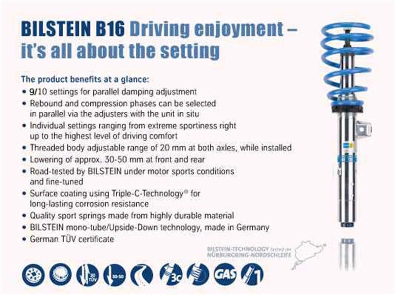 Bilstein B16 (PSS10) 12-13 BMW 328i 2.0L & 3.0L/335i 3.0L Front & Rear Performance Suspension System