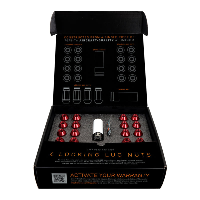Mishimoto Aluminum Locking Lug Nuts M12x1.5 20pc Set Red-6